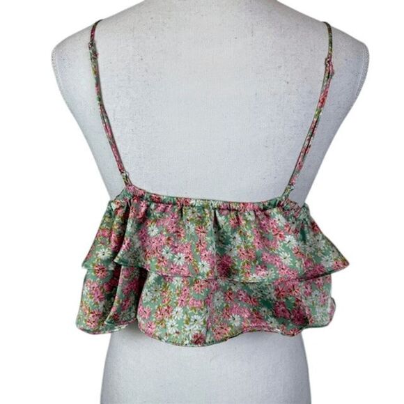 Dress Forum Star Floral Ruffle Crop Top Satin Tiered Babydoll Green Size Medium - Picture 2 of 8